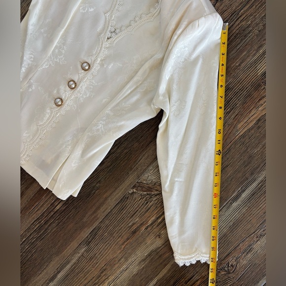 Vtg REO Originals Victorian Blouse Sz 8 Ivory Floral Brocade Pearl Buttons Lace - Picture 8 of 13